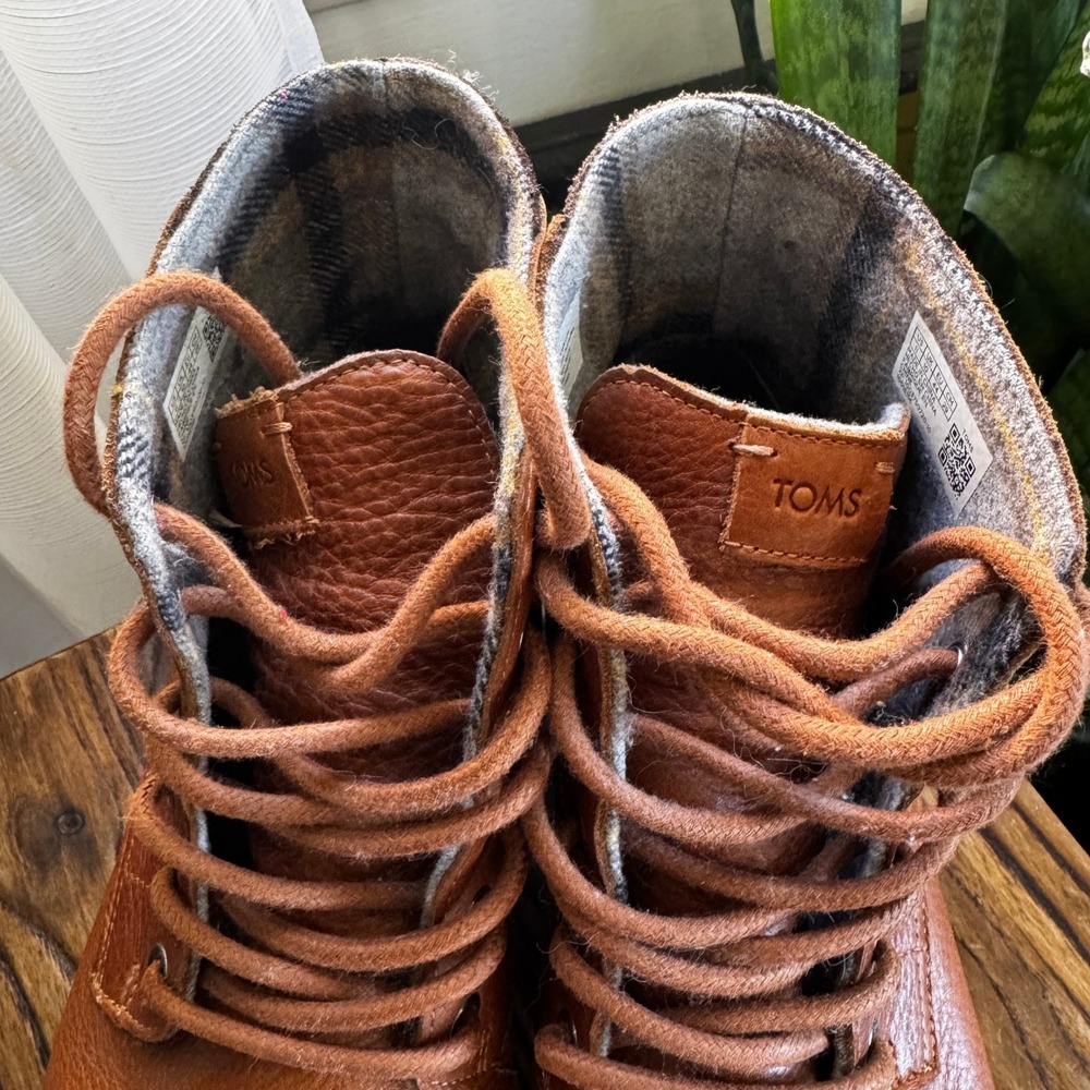TOMS Ashland Mens Tan Pebble Grain Leather Flannel Lined Lace Up Boots‎ 11 - Picture 3 of 9